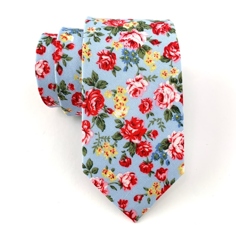 Men’s Light Blue Bohemian Floral Slim Necktie